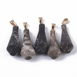 Pendentifs d'agate naturelle, avec bélière en fer, larme, or, 39~41x15~16mm, Trou: 7.5x4mm