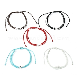 Waxed Polyester Cords Multi-strand Bracelet, Tibetan Style Alloy Cross Link Adjustable Bracelet, Mixed Color, Inner Diameter: 1-3/4~4-5/8 inch(4.5~11.7cm)