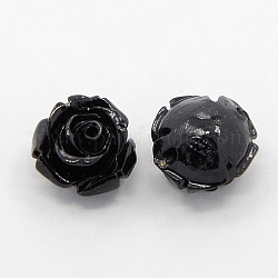 Synthetic Coral 3D Flower Rose Beads, Dyed, Black, 12x9mm, Hole: 1mm