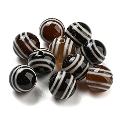 Perles de style tibétain, Perles d'agate naturelles, teints et chauffée, perles rondes à rayures, brun coco, 10mm, Trou: 1.5mm