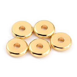 Abalorios de latón, Plateado de larga duración, disco / plano y redondo, abalorios heishi, real 24k chapado en oro, 7x1.5mm, agujero: 1.8 mm