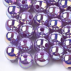 Пластиковые шарики, с покрытием AB цвета, круглые, фиолетовые, 8 мм, отверстия : 1.8 mm , 2000 шт / 500 г