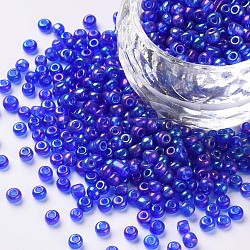 Round Glass Seed Beads, Transparent Colours Rainbow, Round, Blue, 3mm