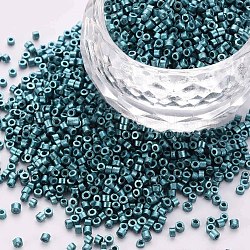 GlasZylinderförmigperlen, Perlen, Metallic-Farben, Backen Farbe, Rundloch, blaugrün, 1.5~2x1~2 mm, Bohrung: 0.8 mm, ca. 8000 Stk. / Beutel, etwa 1 Pfund / Beutel