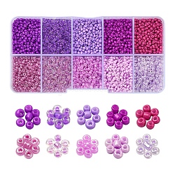 8500 pieza de cuentas de semillas de vidrio de 10 estilos., redondo, 12/0, púrpura, 1.5~2.5mm, agujero: 0.5~1 mm, 13g, 850 piezas / style, 8500 unidades / caja