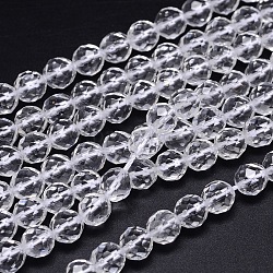 Faceted(64 Facets) Round Grade A Natural Quartz Crystal Beads Strands, Clear, 10mm, Hole: 1.2mm,  about 38pcs/strand, 15.2 inch
