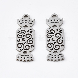 201 Stainless Steel Pendants, Laser Cut, Christmas Candy, Stainless Steel Color, 19x6.5x1mm, Hole: 1.4mm