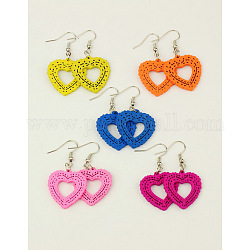 Fashion Wood Earrings, with Brass Earring Hooks, Heart, Mixed Color, 47mm