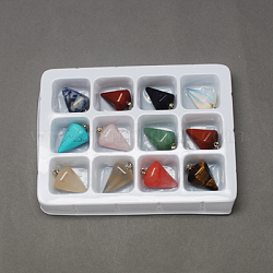Ciondoli gemstone, con chiusure in ottone, pietra misto, cono / picco / pendolo, colore misto, 26x16mm, Foro: 6x2 mm, 12pcs/scatola