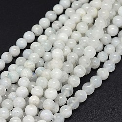 Brins de perles de pierre de lune arc-en-ciel naturel, ronde, 8mm, Trou: 0.8mm, Environ 48~50 pcs/chapelet, 15.3~15.9 pouce (39~40.5 cm)