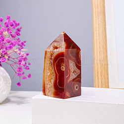 Decorazione per esposizione domestica con barra prismata a punta in agata rossa naturale, bacchette di pietra curativa, per decos di terapia di meditazione chakra reiki, sfaccettato proiettile, 20~23x55~65mm