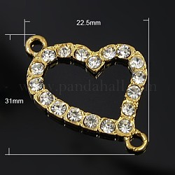 Alloy Rhinestone Links connectors, Golden  Metal Color, Grade A, Crystal, 31x22.5x2.5mm, hole: 2mm