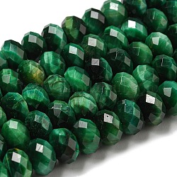 Natürlichen Tigerauge Perlen Stränge, facettiert, gefärbt, Rondell, grün, 8~8.5x5~5.5 mm, Bohrung: 1 mm, ca. 71 Stk. / Strang, 15.31'' (38.9 cm)