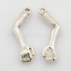 Alloy Pendants, Arm, Antique Silver, Lead Free and Cadmium Free, 28.5x10x4mm, Hole: 1.5mm