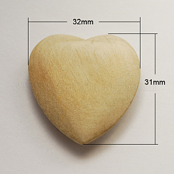 Unfinished Wood Beads, Natural Wooden Beads, Lead Free, Half Drilled, Heart, Moccasin, 31x32x11mm, Hole: 0.5mm