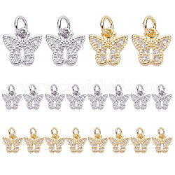 PandaHall Elite 20Pcs 2 Colors Brass Micro Pave Clear Cubic Zirconia Pendants, with Jump Rings, Butterfly, Real Gold Plated & Real Platinum Plated, 10x10x1.5mm, Hole: 3.5mm, 10pcs/color