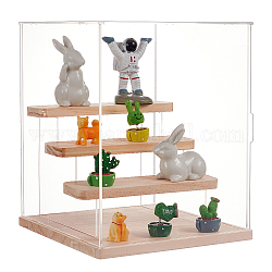 Assembled Acrylic Model Toy Display Box, 4-Tier Iron Building Block Show Case, with Wood Pedestals, Wheat, Finish Product: 23.5x22x27cm, about 11pcs/set