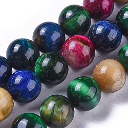 Chapelets de perles d'œil de tigre naturel, teints et chauffée, ronde, colorées, 12mm, Trou: 1mm, Environ 32 pcs/chapelet, 15.3 pouce (39 cm)
