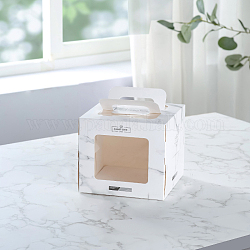 Foldable Kraft Paper Cake Box, Bakery Cake Box Container, Rectangle with Clear Window and Handle, Marble Pattern, 160x160x150mm, 30pcs/set