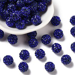 Perles de boule pavé disco , Perles de strass en argile polymère, ronde, saphir, pp13 (1.9~2mm), 6 rangs de strass, 10mm, Trou: 1.5mm