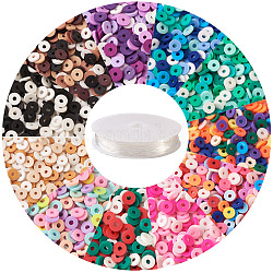 DIY Heishi Bead Stretch Armbänder machen Kits, einschließlich handgefertigter Heishi-Perlen aus Fimo und elastischem Kristallfaden, Mischfarbe, Perlen: 6x0.5~1 mm, Bohrung: 1.8 mm, über 314~447pcs / Farbe, 11 Farben, 3454~4917 Stück / Set