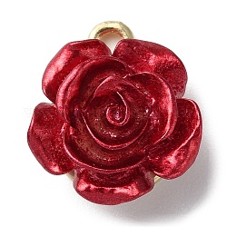 Pendenti a forma di rosa in resina opaca, ciondoli a fiore con accessori in lega placcata oro, firebrick, 16.5x14.5x8mm, Foro: 2 mm