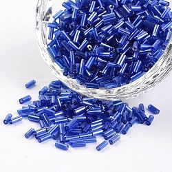 Colori trasparenti perle di perle di bugle placcate con lucentezza rotonda, blu, 2~5x1.8~2mm, Foro: 0.8 mm, circa 12000pcs/450g