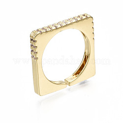 Латунные кольца из манжеты с прозрачным цирконием, открытые кольца, без никеля , квадратный, реальный 16k позолоченный, размер США 6, внутренний диаметр: 17 мм