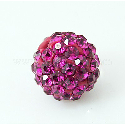 Polymer Clay Rhinestone Beads, Pave Disco Ball Beads, Grade A, Fuchsia, PP11(1.7~1.8mm), 8mm, Hole: 1.5mm