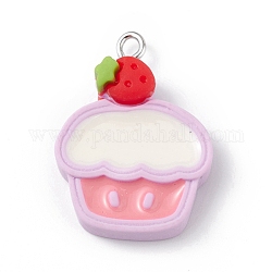 Opaque Resin Imitation Food Pendants, with Platinum Tone Iron Loops, Strawberry Ice Cream, Thistle, 29x20.5x7.5mm, Hole: 2mm