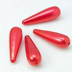 ABS Plastic Imitation Pearl, teardrop, Red, 30x10mm, Hole: 1.5mm