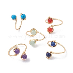 Copper Wire Wrapped Natural & Synthetic Gemstone Toe Open Ring, Cuff Toe Ring for Women, Mixed Color, 1~15mm, Inner Diameter: 16.8mm