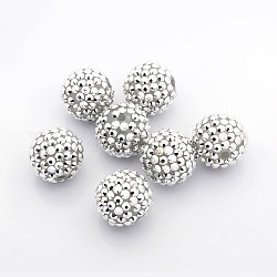 Chunky Resin Rhinestone Bubblegum Ball Beads, DIY Material for Jewelry Making, Round, Silver, about 20mm in diameter, hole: 2mm
