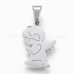 304 Stainless Steel Pendants, Praying Angel, Stainless Steel Color, 20x13.5x2.1mm, Hole: 4x7mm