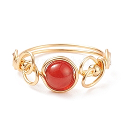 Anello intrecciato in agata rossa naturale, gioielli con pietre preziose avvolgenti in filo di rame per le donne, oro, misura degli stati uniti 8 1/2 (18.5mm)