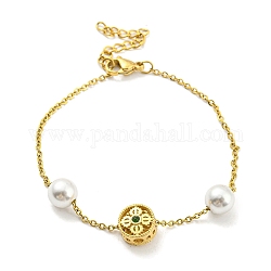 Bracelet à perles en laiton et perles en plastique, avec placage ionique (ip) 304 chaînes en acier inoxydable, Plaqué longue durée, véritable 18k plaqué or, 7-3/8 pouce (18.7 cm)
