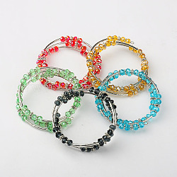 Bracelets triples en verre, avec des perles de style tibétain, laiton perles de tubes et de fils d'acier de la mémoire, couleur mixte, 53mm