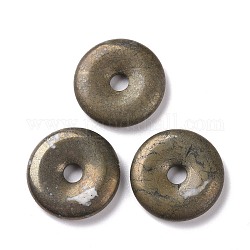 Natürliche Pyrit-Anhänger, Große lochanhänger, Donut/Pi-Scheiben-Charme, 25x5 mm, Bohrung: 5 mm