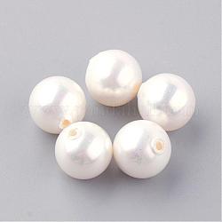 Perles de coquille naturels, la moitié foré, ronde, blanc crème, 5mm, demi-trou: 1 mm