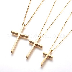 304 Stainless Steel Pendant Necklaces, Cross, Golden, 17.71 inch~20.47 inch(45~52cm)