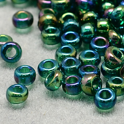 Perline di semi di vetro rotonde di grado 12/0, colori trasparenti arcobaleno, verde mare, 12/0, 2x1.5mm, Foro: 0.9 mm, circa 30000pcs/scatola