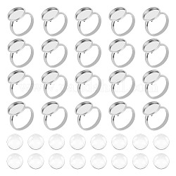 Unicraftale 30 ensembles de fabrication d'anneaux réglables, Sertissages anneaux cabochon rond plat plateau 12mm, base de bague avec cabochon en verre transparent pour la fabrication de bagues
