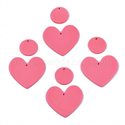Handmade Polymer Clay Pendants, Heart & Flat Round, Pale Violet Red, 18~33x18~38x2.5~3mm, Hole: 1.8mm, 2pcs/set