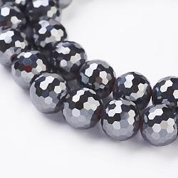 Chapelets de perles en hématite synthétique sans magnétiques, grade AAA, facetté (128 facettes), ronde, couleur d'origine, 10mm, Trou: 2mm, Environ 40 pcs/chapelet, 14.1 pouce (36 cm)