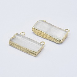 Natural Selenite Pendants, with Brass Findings, Rectangle, Golden, 17~26x33~56x5.5~7mm, Hole: 2.5mm