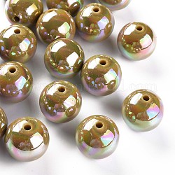 Perles acryliques opaques, de couleur plaquée ab , ronde, verge d'or noir, 20x19mm, Trou: 2~3mm, environ 111 pcs/500 g