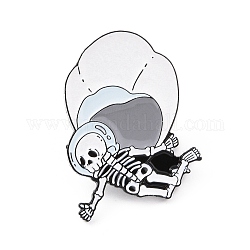 Squelette avec broche en émail parachute, Insigne d'halloween en alliage plaqué noir d'électrophorèse pour les vêtements de sac à dos, blanc, 28.5x22x1.7mm