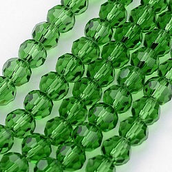 Fili di perline di vetro trasparente, cirstallo austrico imitato, sfaccettato (32 sfaccettatura), tondo, lime verde, 8mm, Foro: 1 mm, circa 70~72pcs/filo, 20~21 pollice