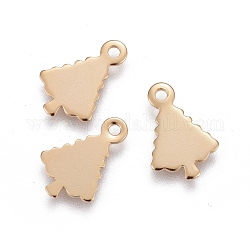 201 Stainless Steel Charms, Christmas Trees, Stamping Blank Tag, Golden, 14x9~9.5x0.6~0.8mm, Hole: 1.4mm