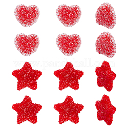 Superfindings 12pcs 2 cuentas de resina de estilo para el día de San Valentín, con rhinestone de cristal, Estilo de comida de caramelo de imitación, Corazón y estrella, rojo, 6 piezas / style